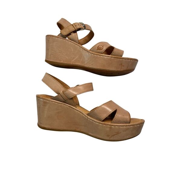 Born Wedge High Heel Wedge Platform Shoes Leather Size7M Formal Boho Beach Party - Picture 2 of 10